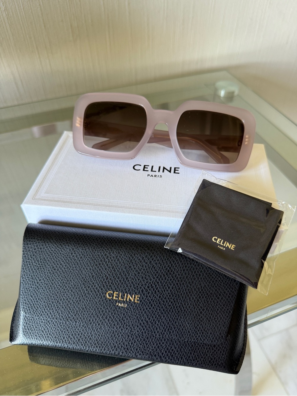 NEW Celine Pale Pink Purple Square Sunglasses with Brown Gradient Lenses Fullset